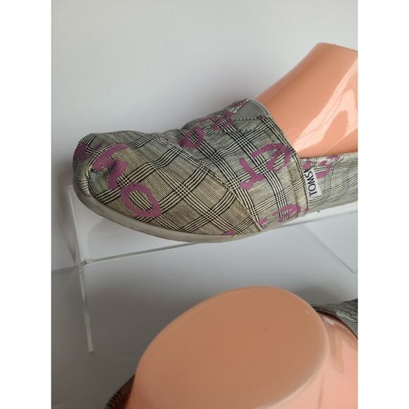 TOMS WMS Sz 7.5 Dare To Teach Vegan Slip-On Classic Graffiti Flats Pink Gray - Picture 3 of 12